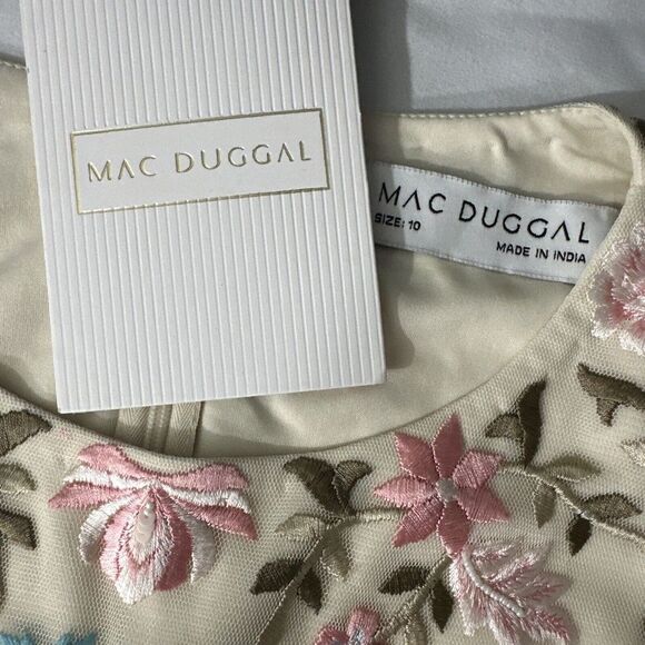 NEW Mac Duggal [‎ 10 ] 35111 Floral Embroidered Blouson Sleeve Gown Ivory Long - Picture 6 of 16